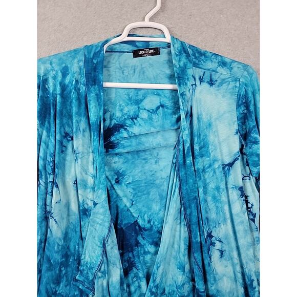 Lock & Love Aqua Blue Tie Dye Open Trapeze Cardigan Women's Plus 3XL Stretch - Picture 3 of 12